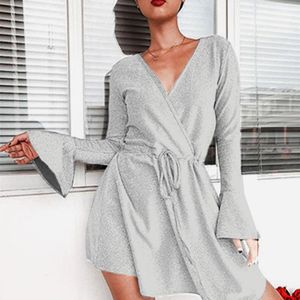 Casual Dresses Spring and Summer Style European American Women's Long Sleeved V Neck Solid Color Knit Christmas For Women