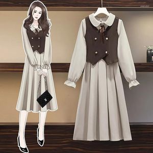 Work Dresses Spring Women's Suits Pleated Dress Vest Two-Piece Sets Student Cute Fat