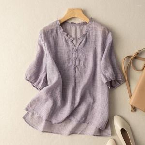 Frauen T Shirts 2023 Sommer Baumwolle Und Solide V-ausschnitt Lose Beiläufige Mid Sleeve Shirt Blusen Für Frauen