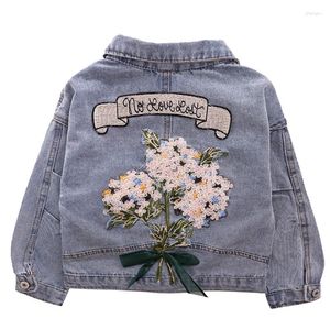 Giacche 2023 Baby Girl Fashion Flower Giacca di jeans Cappotto Ragazzi Bambini Primavera Autunno Bambini Cappotti Outfit
