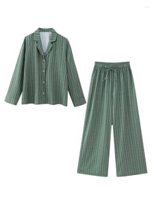 Pantaloni a due pezzi da donna Donna 2023 Camicette a maniche lunghe larghe a righe moda Manica vintage abbottonata Camicie femminili Blusas a vita alta