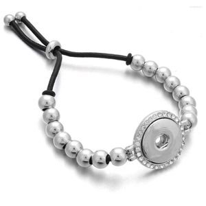 Charm Bracelets Snap Button Jewelry Adjustable Bracelet 18mm Metal Charms Black Leather For Women