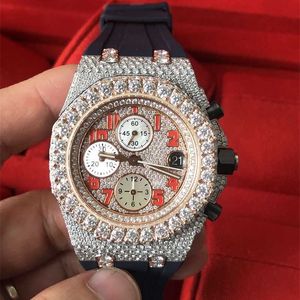 10A AP 다이아몬드 2023 SIER 버전 Moissanite Watch Pass 테스트 자동 ETA 움직임 T OP 품질 남성 전체 아이스 아웃 Sapphire Watches with Chronograph Works