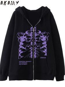 Erkek Hoodies Sweatshirts Akaily Y2K Kadınlar Vintage Gotik Sokak Giyim İskelet Baskı Hoodies Harajuku Büyük Boy Hip Hop Ceket Zip Up kapüşonlu kıyafetler 230904