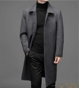 Women's Wool Blends Mens British Style Single Breasted Wool Blends Top Coat Long Trench Coat Male Clothing Classic Business Trench Coat HKD230904