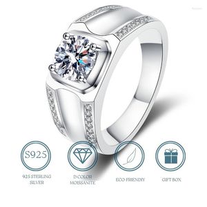 Anéis de cluster 1.0 homens moissanite prata esterlina mens noivado promessa redonda brilhante corte jóias para