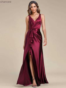 Grundläggande avslappnade klänningar Eleganta aftonklänningar V Neck Split Ruffles Wholesale Stain Floor-Length 2023 Ever Pretty of A-Line Bourgogne Bridesmaid Dress LST230904