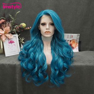 Synthetic Wigs Imstyle Blue Wig Lace Front Wig Syntehtic Long Wigs For Women Heat Resistant Fiber Glueless Natural Wavy Wig Cosplay Wig 230901