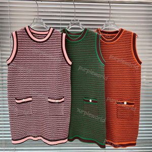 Summer Womens Knitted Dress Designer Sleeveless Vest Dress Sweater Luxury Elegant Jumper Skirt 3 Colors2110