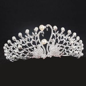 Swan tiara krona med strass bröllop kronor tiaras brudhuvudstycken för bröllopshuvudbonadstillbehör prestanda kronor270d