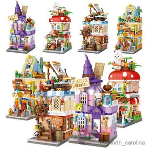 Block City Street View Building Blocks Cartoon Mushroom House Magic House Castle Model Assembled Brick Diy Kids Toy Gifts R230904