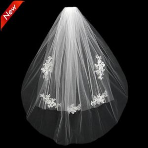 2022Short Wedding Bride Veil Custom Made Lace White Ivory Two Layers Tulle Comb Vail Accessories Hat Veil Bridal Veils Appliqued308J