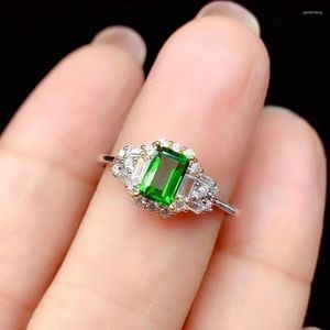 Cluster Rings Chrame Gemstone Silver Ring For Daily Wear 4mm 6mm Emerald Cut Natural Diopside Brithday Gift Girl Friend