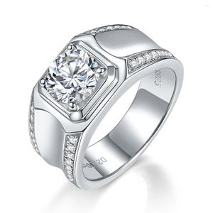 Anéis de cluster 1ct d cor brilhante redondo corte moissanite anel masculino 925 prata esterlina 18k banhado a ouro casamento de noivado para homem jóias