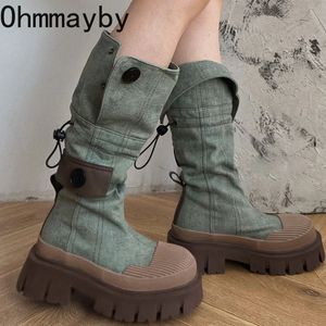 Buty punkowe długie rozruch wysoka platforma moda gęsta dolna gotycka botki buty dziewczyny 230901