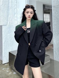 Ternos femininos moda streetwear preto verde gradiente blazers feminino coreano solto oversized terno jaquetas masculino mulher 2023