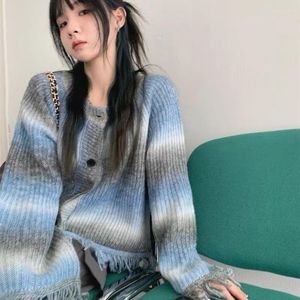 Women's Sweaters ZCSMLL Autumn Korean Versatile Top Tie Dyed Tassel Design Short Coat Long Sleeve Round Collar Knitted Cardigan