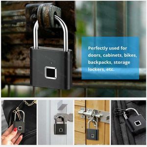 Fechaduras de porta FUERS Cadeado de impressão digital Smart Keyless USB recarregável Fechadura de porta IP56 à prova d'água Desbloqueio rápido Zinco Metal Auto Desenvolvimento Chip HKD230903