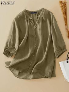 ZAZEA Mode-Blusen mit V-Ausschnitt, Tunika-Tops, übergroße Arbeits-Blusas
