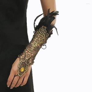 Party Supplies 2pcs Lace Feather Wrist Cuffs Rave Steampunk Gothic Gloves Sleeve Brazil Carnival Cosplay Showgirl Stage Accessories