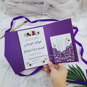 Grußkarten 20 Stück / Los Elegante Perlenpapier-Hochzeitseinladungen mit leerer Innenseite Blumenmuster Lasergeschnittene EinladungskarteGrußkarte ZZ