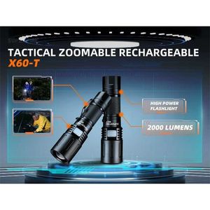 Torches Ultra Powerful LED Flashlight With Tail USB Charging Head Zoomable Waterproof Torch Portable Light 3 Lighting Mode 26650 Battery HKD230903