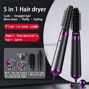 Electric Hair Dryer New 5 In 1 Professional With Flyaway Attachment Comb Straight Curl Dual-use Home Styling Tools Set HKD230903