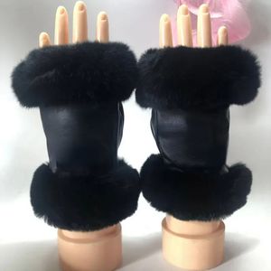 Ladies Classic 100% Sheepskin Gloves Designer Leather Touch Screen Gloves Soft Warm Fingerless Gloves 2478