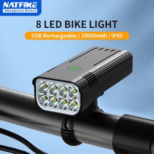 Bike Lights NATFIRE 8 LED Bike Light 10000-6400mAh USB Rechargeable Bike Headlight Super Bright Flashlight Front Lights and Back Rear light 230904