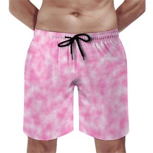 Shorts masculinos rosa e branco tie-dye board verão impressão de mármore bonito praia homens esportes surf secagem rápida troncos de natação gráficos