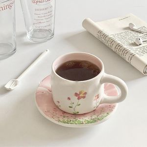Tazze Piattini Semplice e carino Caffè Latte in ceramica Bicchieri Riutilizzabili da campeggio Tazza da tè giapponese Piattino Regalo compagno Taza Prodotti da cucina