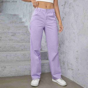 Women's Jeans GILIPUR Vintage Cargo Pants High Waist Casual Women Baggy Jeans Relaxed Fit Straight Wide Leg Trousers Purple Overalls Q230904