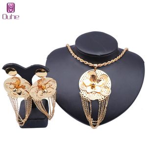African Beads Jewelry Set Women Gold Color Wedding Party Necklace Bangle Italian Jewellry