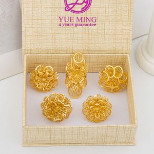 Wedding Rings Italian Gold Plated Jewelry Set Unique Finger Ring Women Big Style Flower Elegant Rings Jewellery Sets Adjustable Ring Gifts 230901