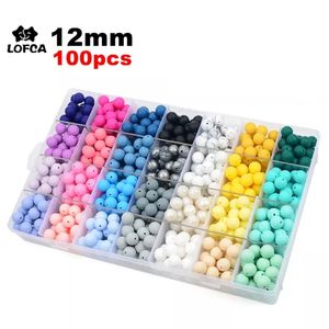 Beißringe Spielzeug LOFCA 12mm 100 stücke Silikon Perlen Runde Beißring Baby Stillen Halskette Schnuller Clip Mundpflege BPA Frei Lebensmittel grade Bunte 230901