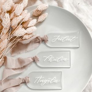 Andra evenemangsfestleveranser Frosted Acrylic Wedding Place Card Arch Name Tag Blomt Plate Sittning Diagram Sign Diy Table Inställning Mark Bankett 230901