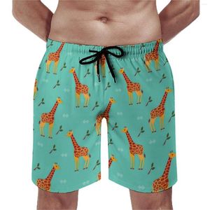 Herr shorts gym söt giraff casual badstammar afrika djur tryck bekväm sport överdimensionera strand korta byxor