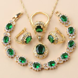 Charme pulseiras 11.11 brincos de clipe e colar verde cz conjuntos de jóias com 925 marca cor de ouro acessórios de casamento luxuosos para mulheres 230901