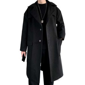 Kvinnors ull blandar herr huva långa ullrockar överdimensionerade fast färg vinter vindbrytare koreansk stil casual outwear hkd230904