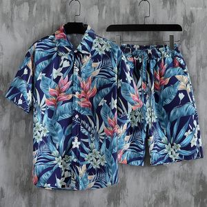 Mäns shorts ins strandskjorta kostymer kortärmade skjortor och dragskot Hawaiian tryck blommig kläder