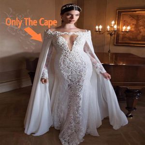 2017 Beyaz Şifon Uzun Gelin Cape Dantel Aplike Gelin Pelerin Gelin Prom Partisi Düğün Etkinlikler İçin Düğün Gelin Aksesuar Özel M2606