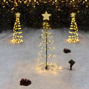 Altre forniture per feste per eventi Luci a LED per albero di Natale Luce solare a spirale in metallo Lampada per decorazione natalizia per interni ed esterni per giardino domestico 230901