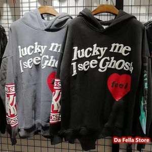 Hoodies Lucky me eu vejo fantasmas Hoodie Red Heart Feel Logo Moletons Pulôver Homens Mulheres Espuma impressão 3D3062