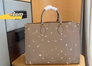 10a stor41 cm totes präglade kvinnor Luxurys designers väskor läder handväskor messenger crossbody axel väska plånbok ryggsäck khaki med vit blomma