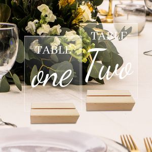 Inne imprezy imprezowe 510pcs Acrylic Wedding Table Znak DIY Puste przezroczyste znaki wyświetlacza z drewnianą dekoracją podstawową 230901