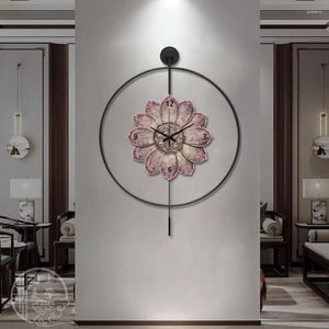 Relógios de parede flores relógio pendurado design nórdico metal único redondo relógios silencioso sala estar hall silencioso relogio de parede decoração da sua casa