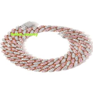 12mm Iced Pink Cuban Choker Halsband Silver Rose Gold Cuban Link med White Pink Diamonds Cubic Zirconia Jewelry 7Inch24Inch28056085800
