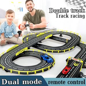 Diecast Model 1/43 Electric Rail Car Double Remote Control Car Racing Tray Autorama Circuit Voiture Electric Railway slot Race Car Toy 230901