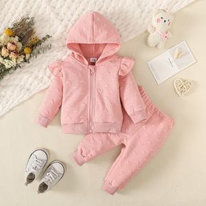 Giyim Setleri Toddler Bebek Kız Bahar Sonbahar Giysileri Set Pembe Uzun Kollu Hoodie Top Pants Sözü Baskı Born Günlük Kıyafet 230901