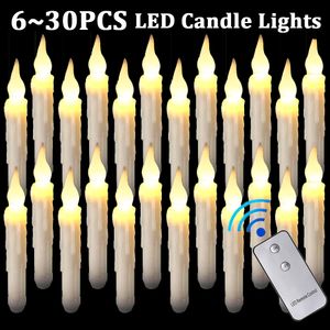 Decorative Objects 6 30pcs LED Flameless Taper Candles 6 5 11"Tall Tapered Candle Battery Operated Warm White Flickering Flame Handheld Candlestick 230901